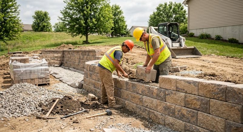 Block Retaining Wall Installation in Rockwall, TX